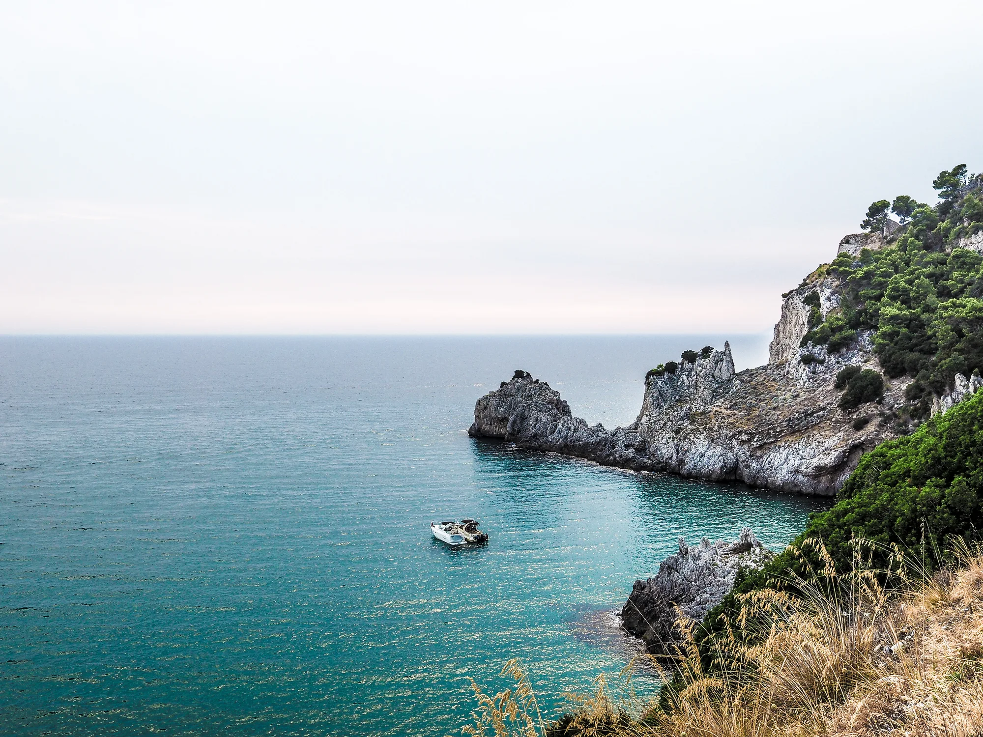 Rocky Amalfi coastline overlooking the Mediterranean Sea